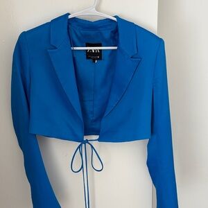 Zara Women's Vibrant Blue Cropped Blazer